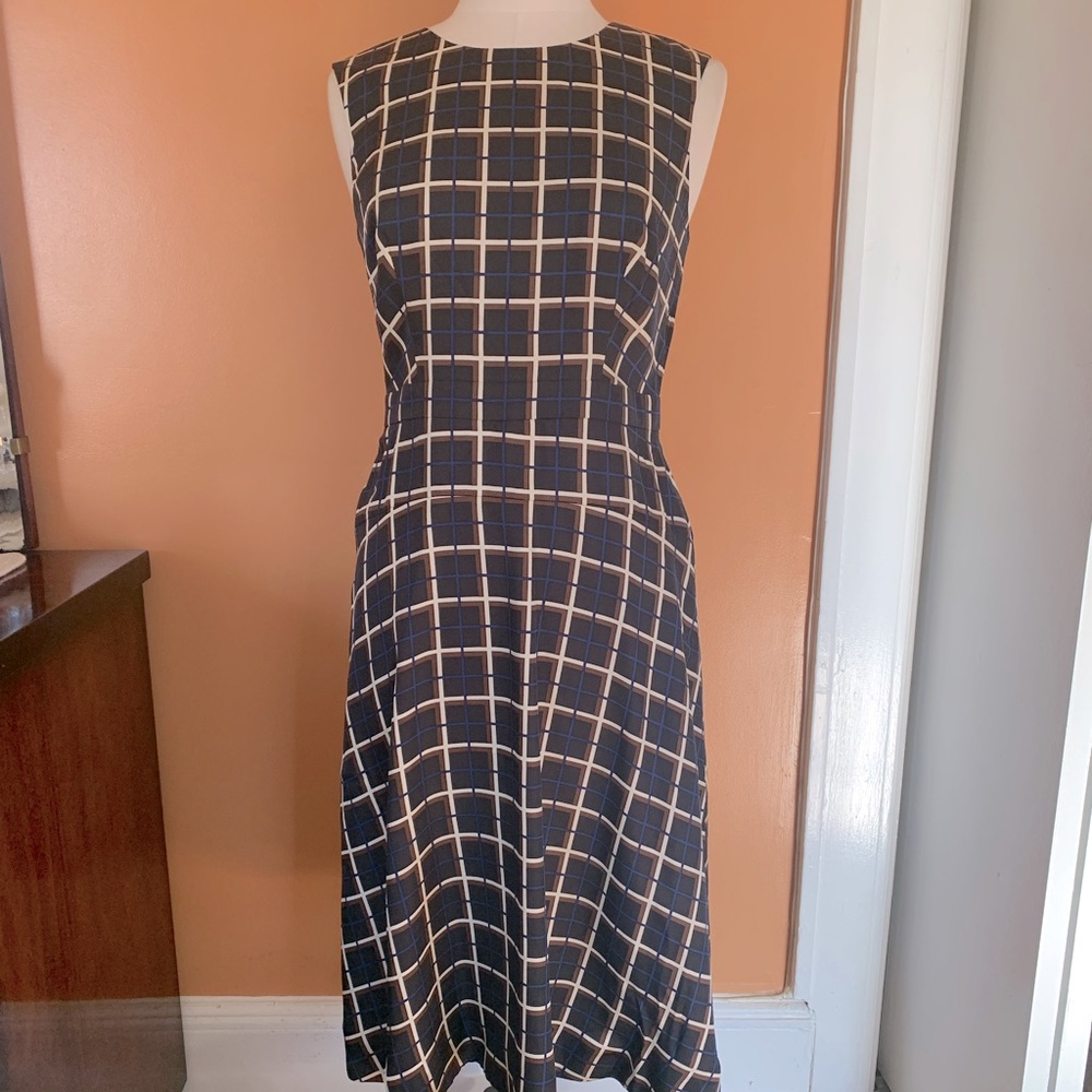J Crew A-line dress in silk twill, Windowpane print.